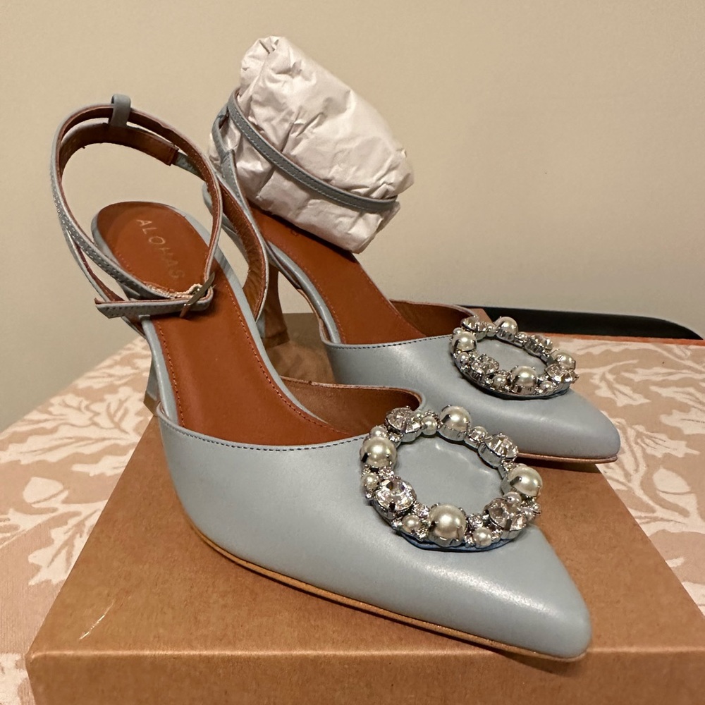 Brand new Alohas Cinderella CRYSTAL Baby Blue Heels!  Never worn!